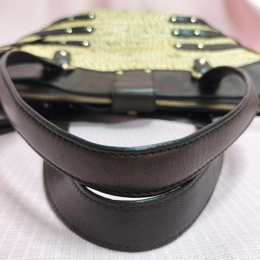 美品 JIMMY CHOO ストロー レザー トートバッグ かごバッグ 舟形