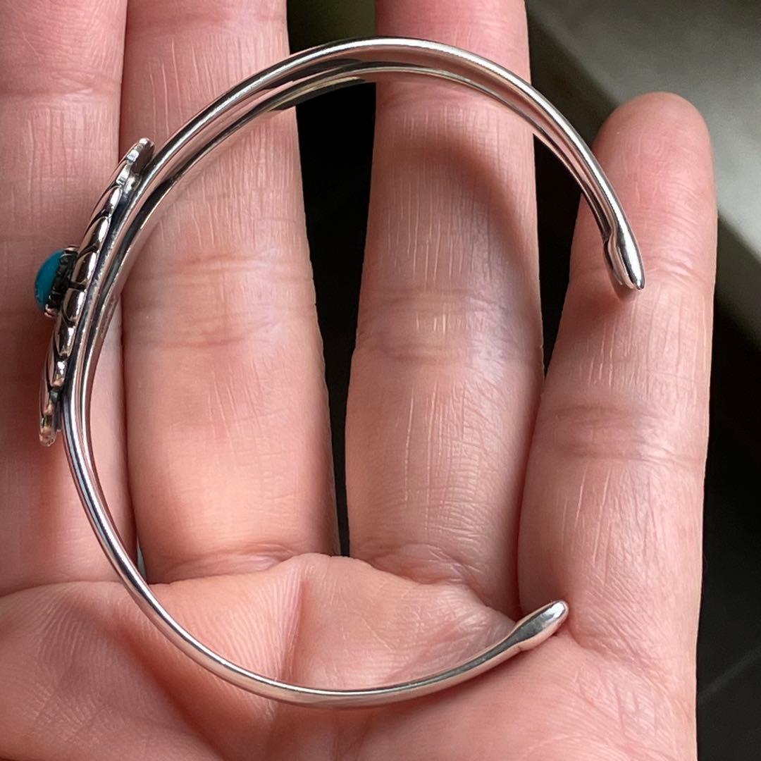 シルバー925 天然石ターコイズ　バングル（腕周り小さめ）ナバホ族