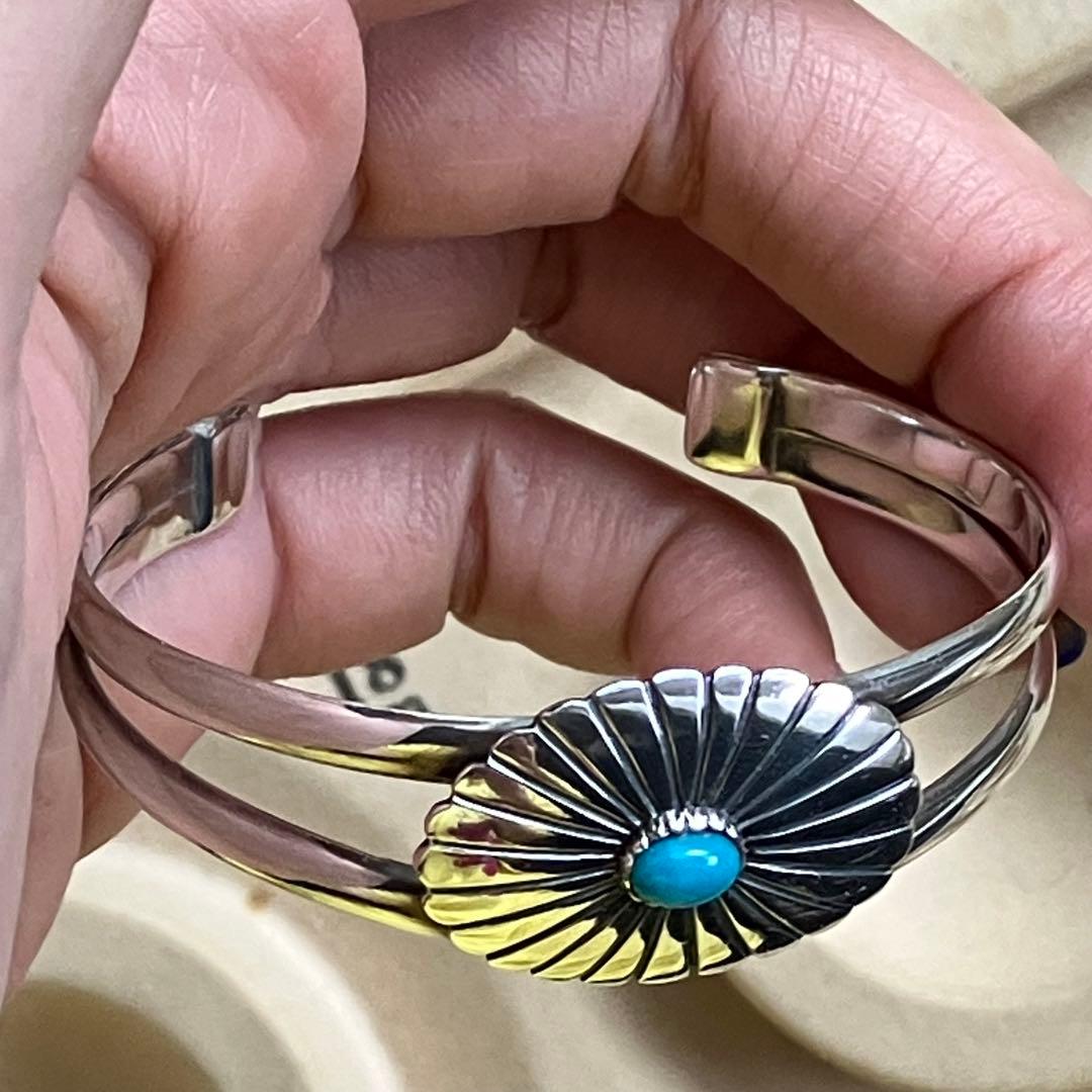 シルバー925 天然石ターコイズ　バングル（腕周り小さめ）ナバホ族