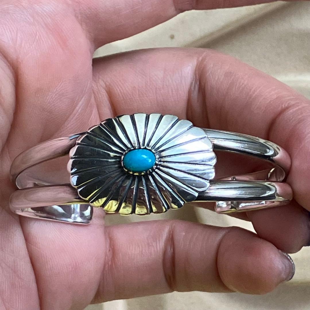 シルバー925 天然石ターコイズ　バングル（腕周り小さめ）ナバホ族