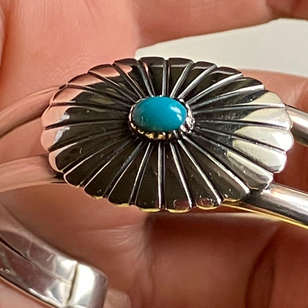 シルバー925 天然石ターコイズ　バングル（腕周り小さめ）ナバホ族