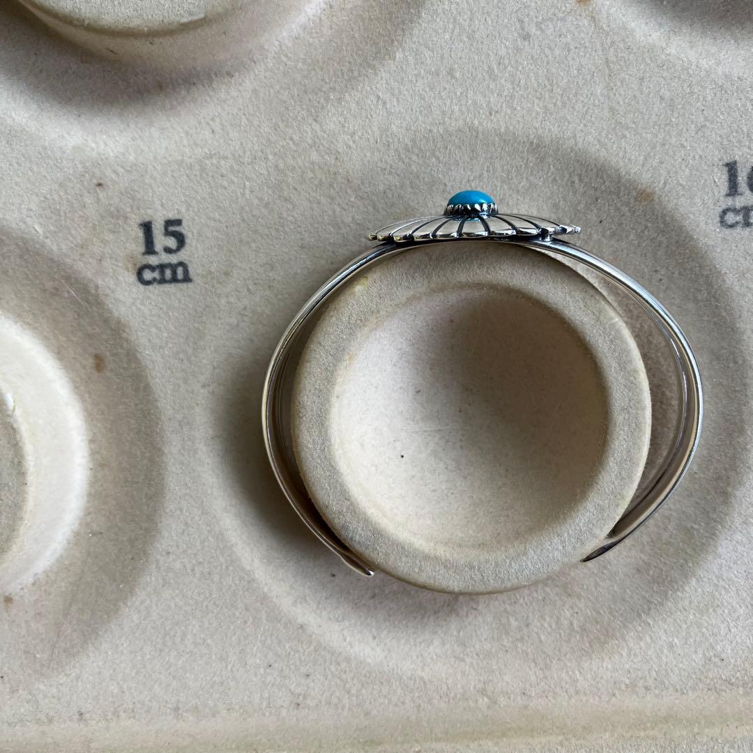 シルバー925 天然石ターコイズ　バングル（腕周り小さめ）ナバホ族
