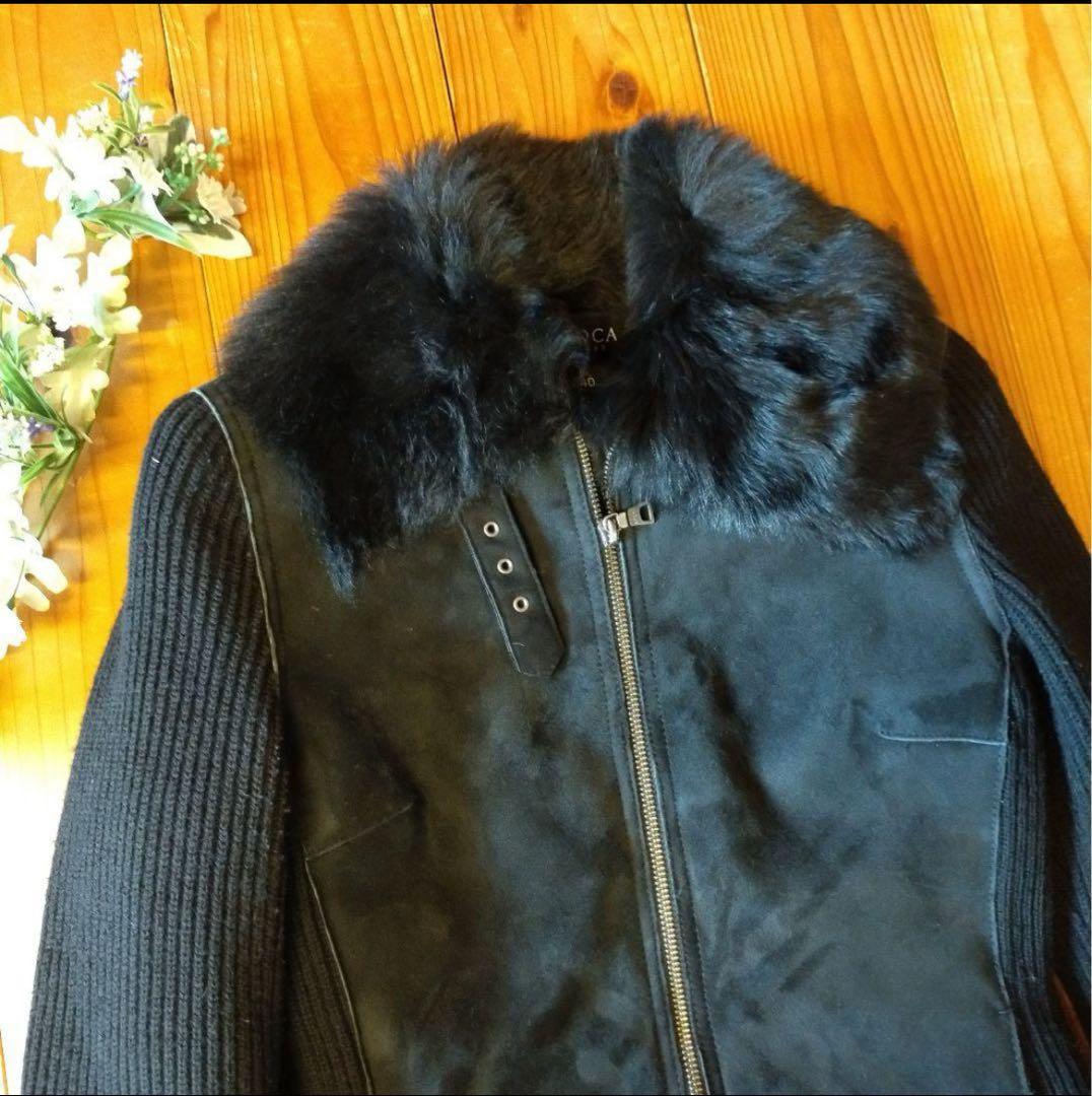 エポカ　ムートンジャケット　羊革　40 L相当　リアルファー　ブラック
