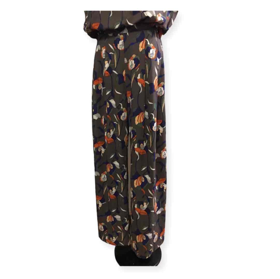 新品ダブルスタンダード花柄オールインワンジャンプスーツオーバーカバーオール茶青緑