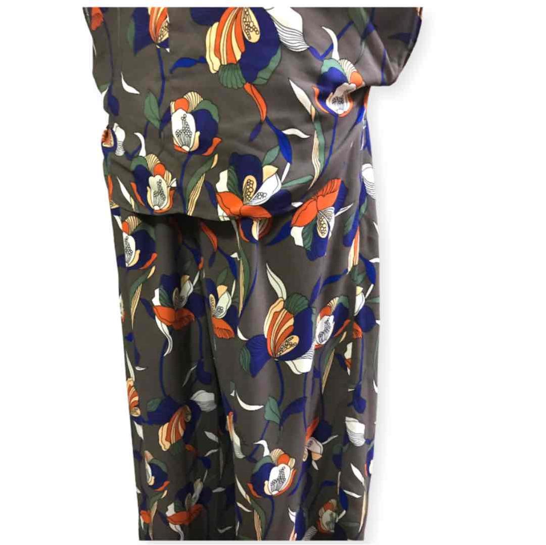 新品ダブルスタンダード花柄オールインワンジャンプスーツオーバーカバーオール茶青緑