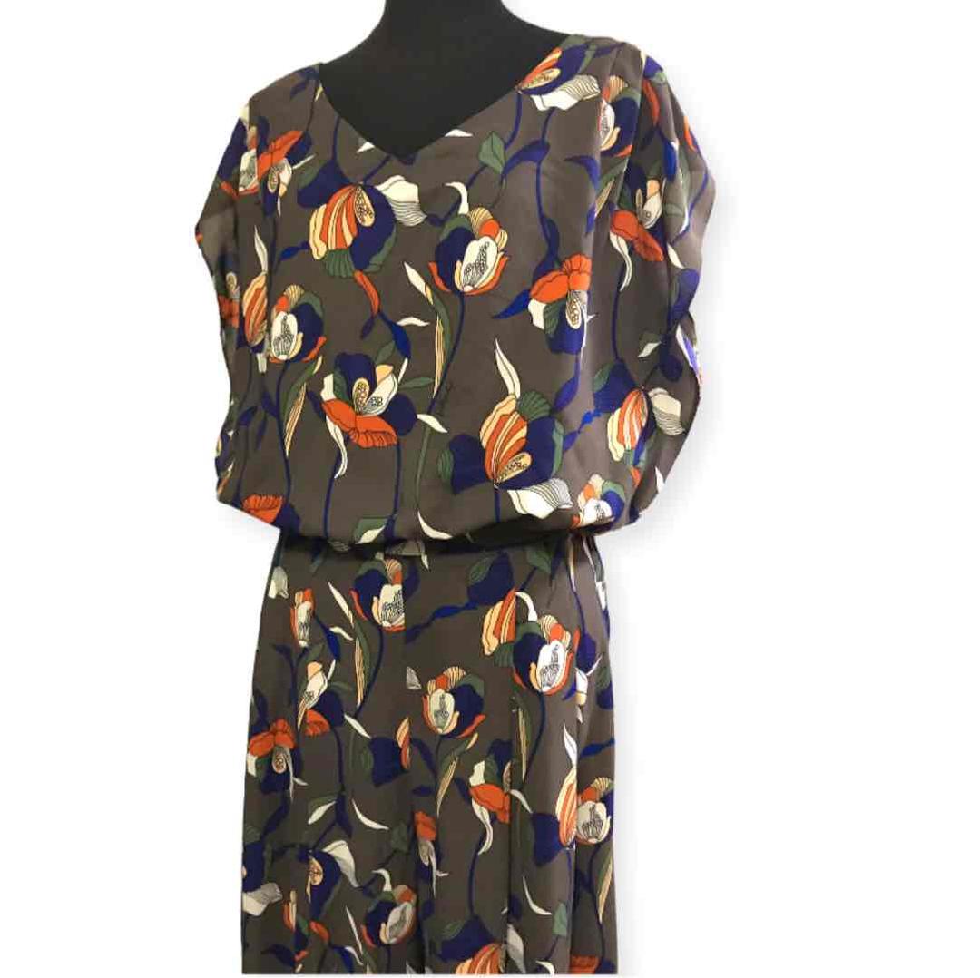 新品ダブルスタンダード花柄オールインワンジャンプスーツオーバーカバーオール茶青緑