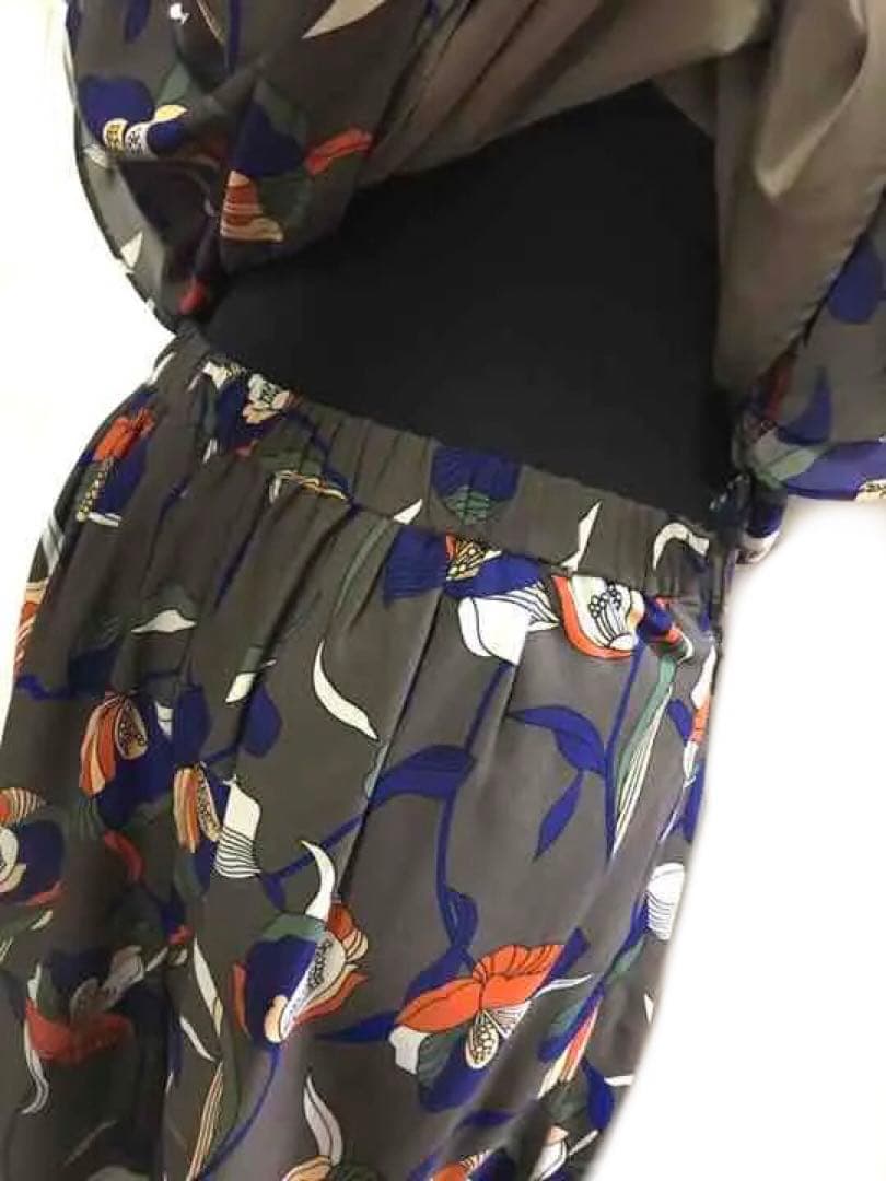 新品ダブルスタンダード花柄オールインワンジャンプスーツオーバーカバーオール茶青緑