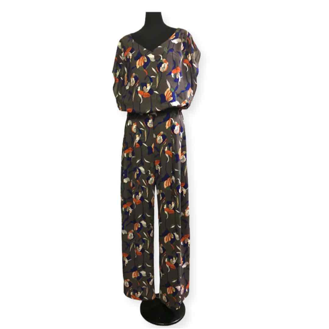 新品ダブルスタンダード花柄オールインワンジャンプスーツオーバーカバーオール茶青緑