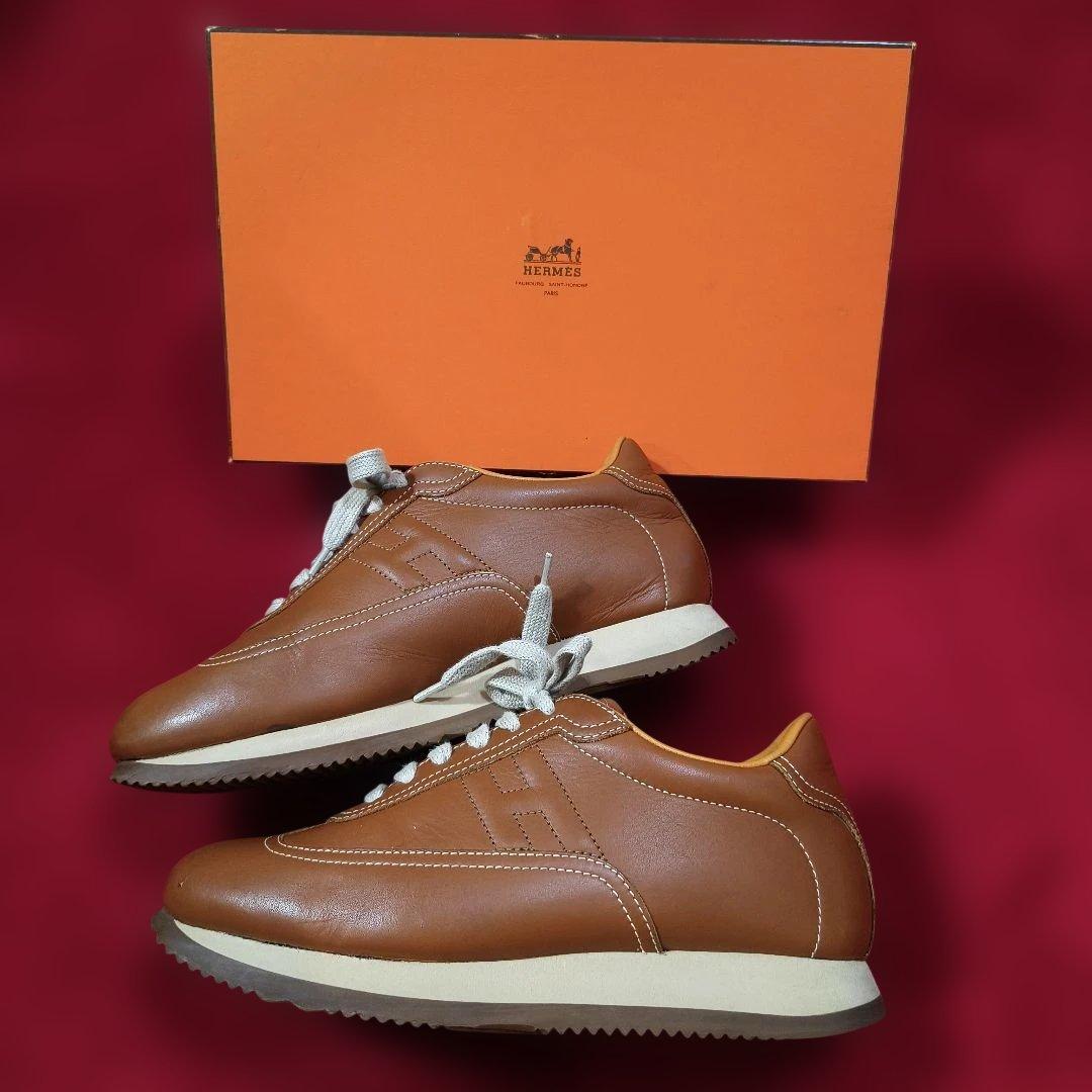 HERMES エルメス ブラウン レザー スニーカー 箱付き　サイズ37