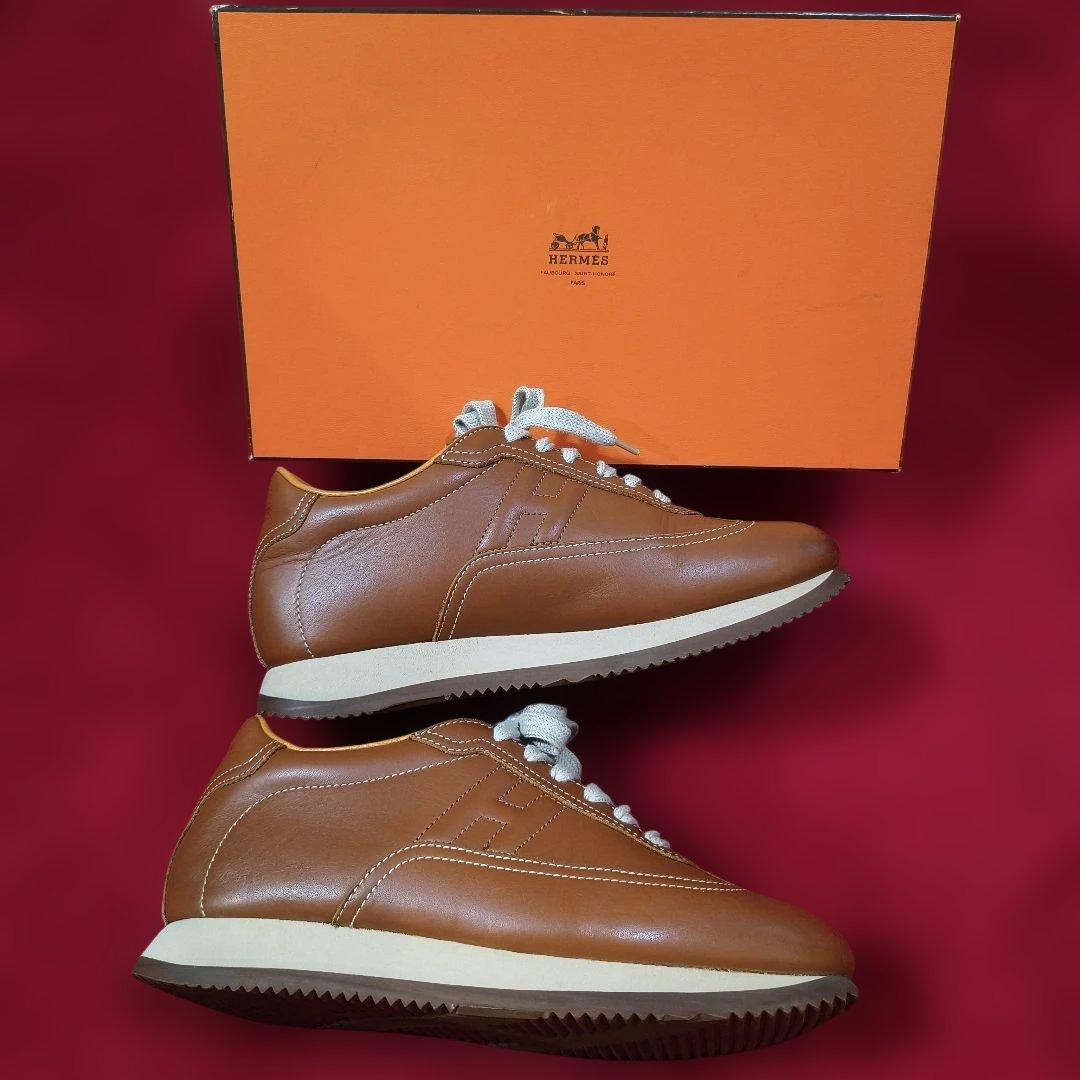 HERMES エルメス ブラウン レザー スニーカー 箱付き　サイズ37