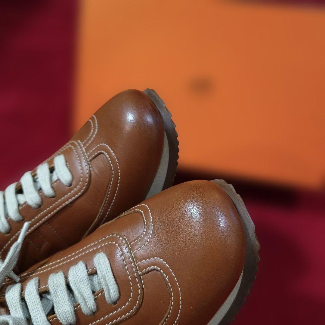 HERMES エルメス ブラウン レザー スニーカー 箱付き　サイズ37