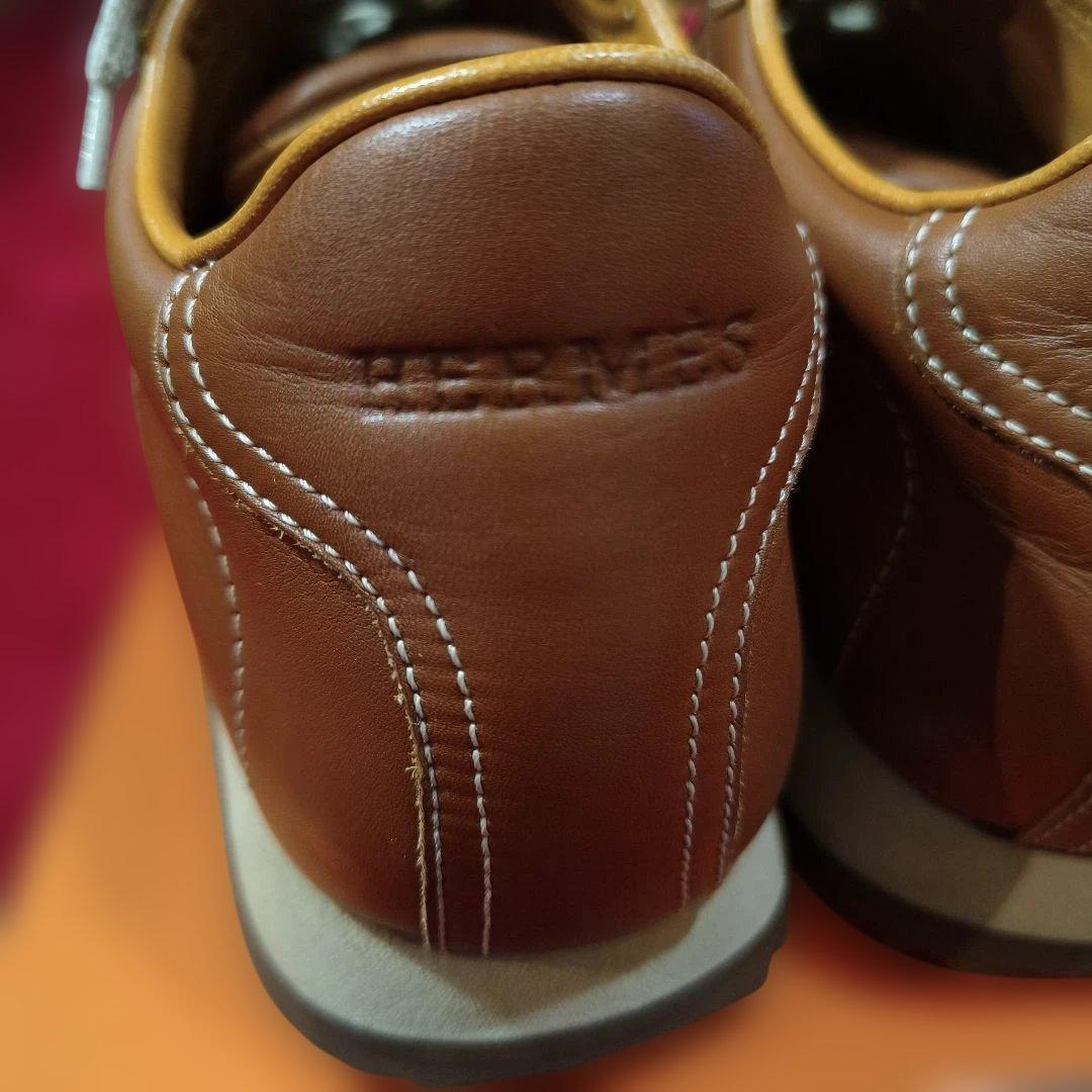 HERMES エルメス ブラウン レザー スニーカー 箱付き　サイズ37