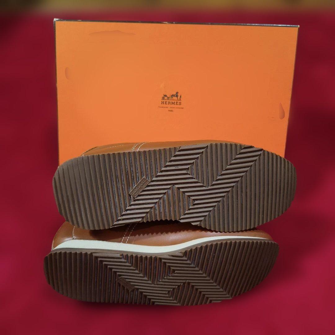 HERMES エルメス ブラウン レザー スニーカー 箱付き　サイズ37