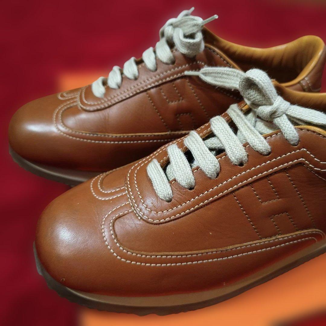HERMES エルメス ブラウン レザー スニーカー 箱付き　サイズ37