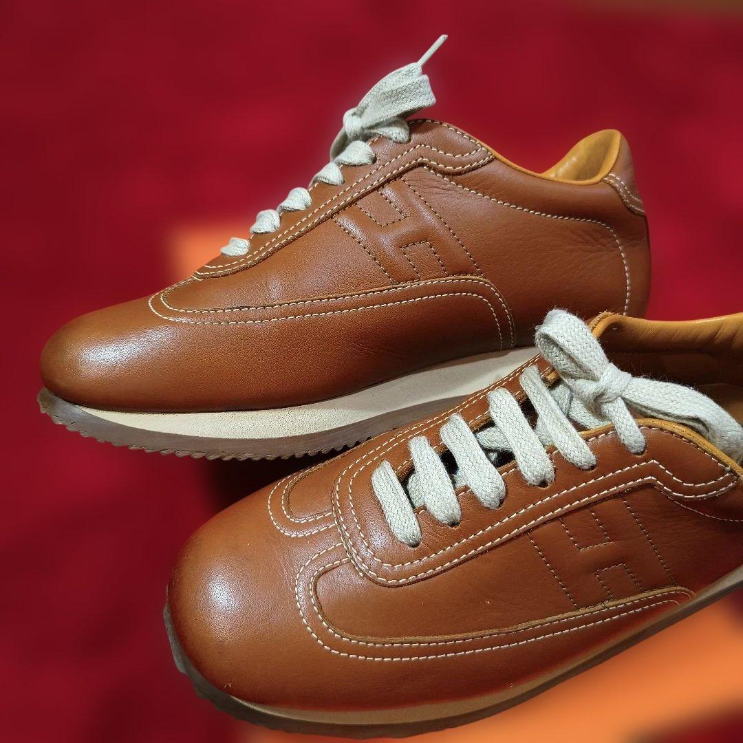 HERMES エルメス ブラウン レザー スニーカー 箱付き　サイズ37