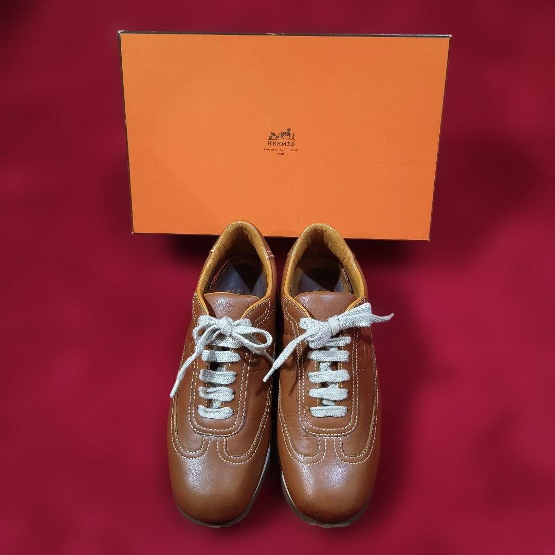 HERMES エルメス ブラウン レザー スニーカー 箱付き　サイズ37