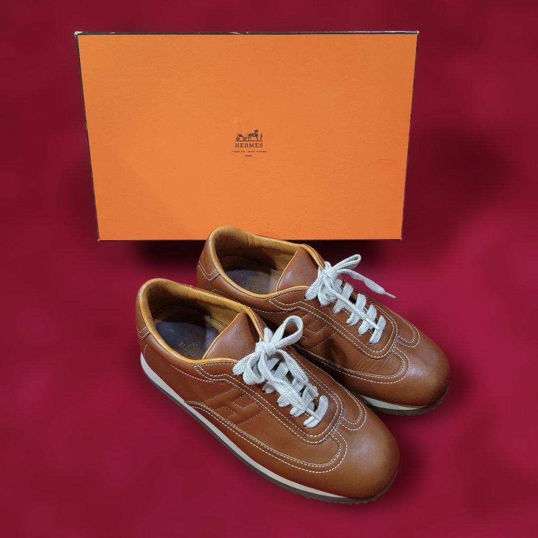 HERMES エルメス ブラウン レザー スニーカー 箱付き　サイズ37