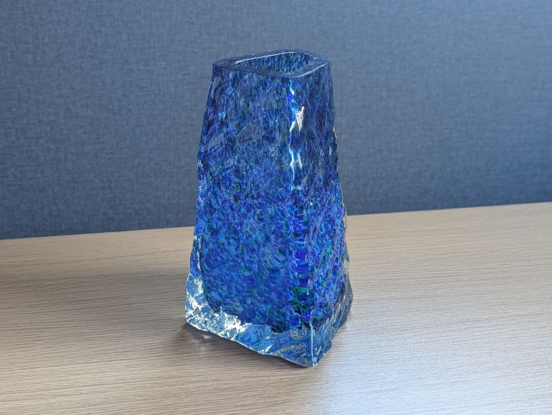 岩田工芸硝子 シーブルー ガラス造形 花瓶 生け花 草月流