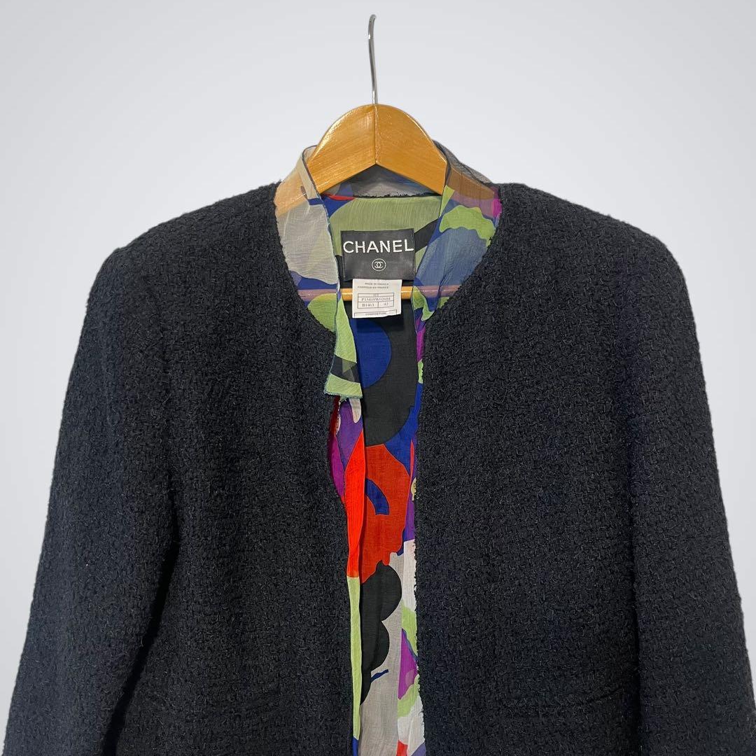 【美品】CHANEL ツイード ノーカラージャケット 42サイズ　マルチカラー