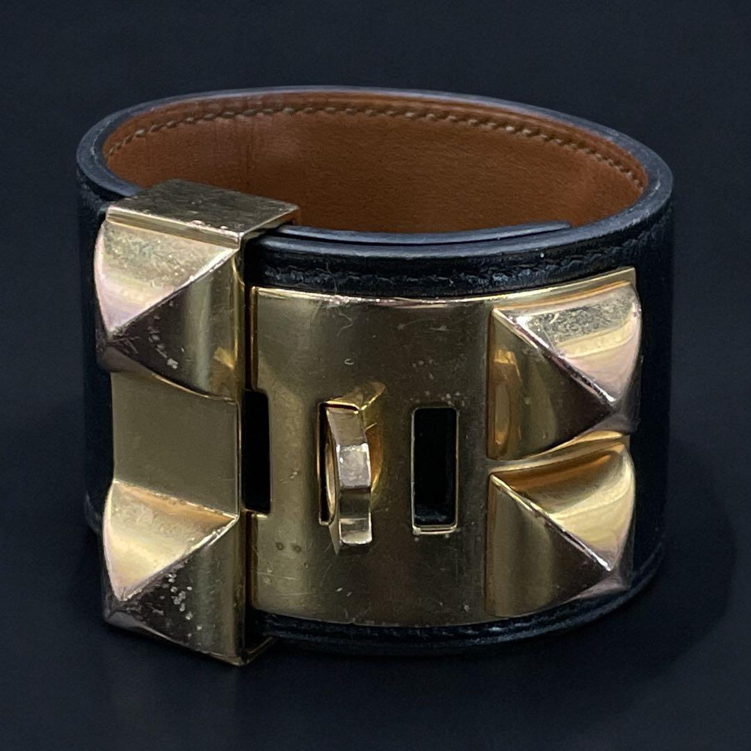 鑑定済み　エルメス コリエドシアン ブレスレット バングル レザー　ブラック