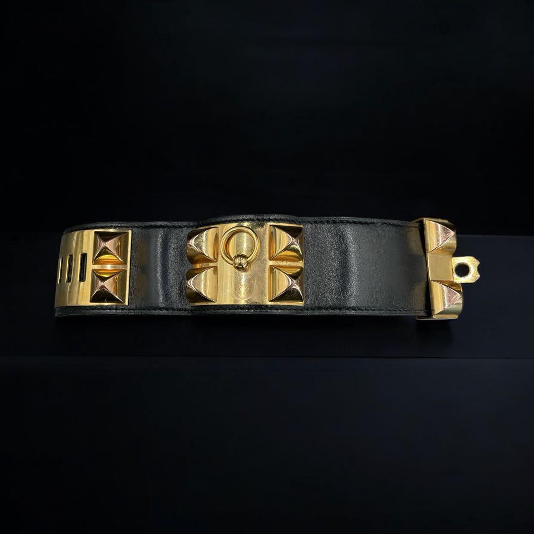 鑑定済み　エルメス コリエドシアン ブレスレット バングル レザー　ブラック