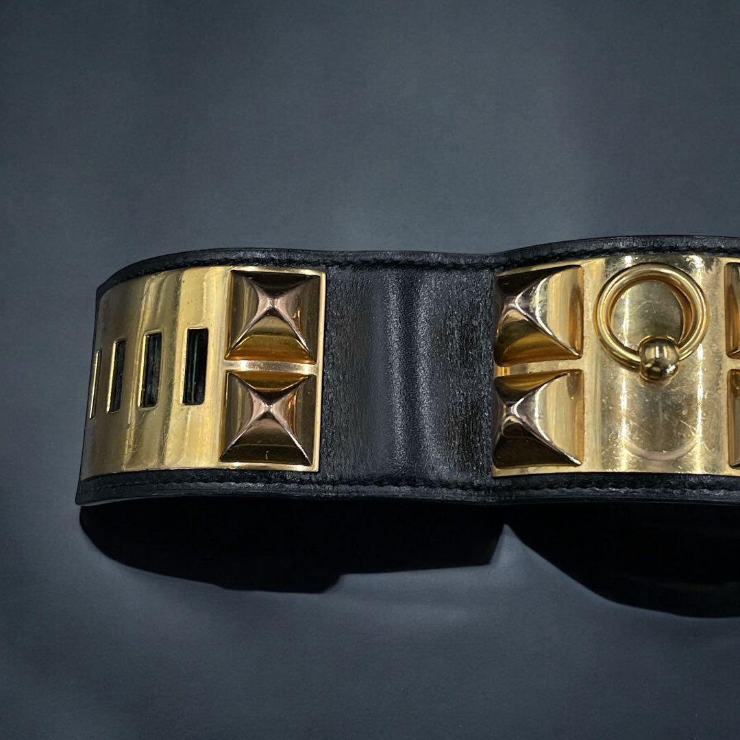 鑑定済み　エルメス コリエドシアン ブレスレット バングル レザー　ブラック