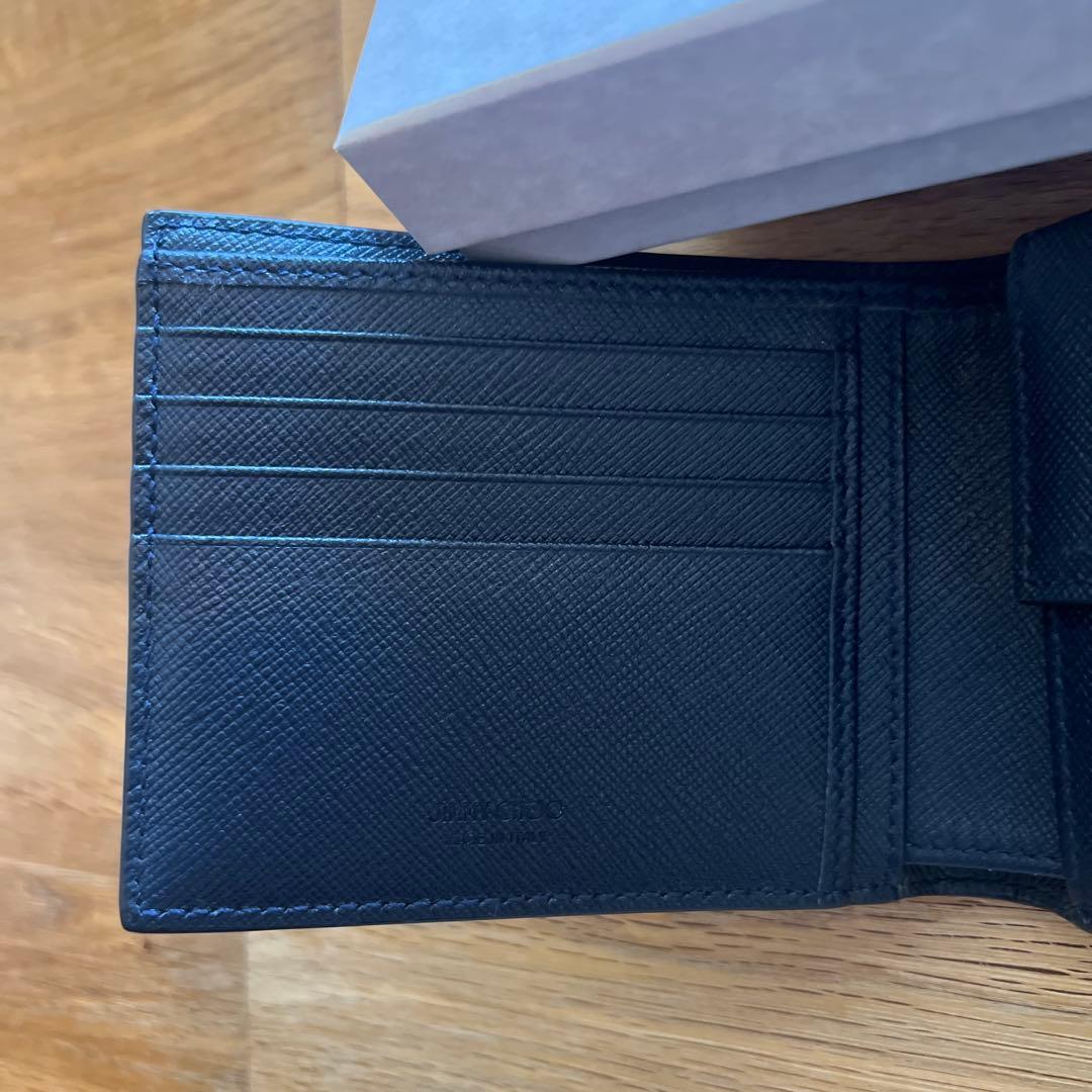 【新品未使用】jimmy choo ジミーチュウ　折り財布　文字柄　ネイビー
