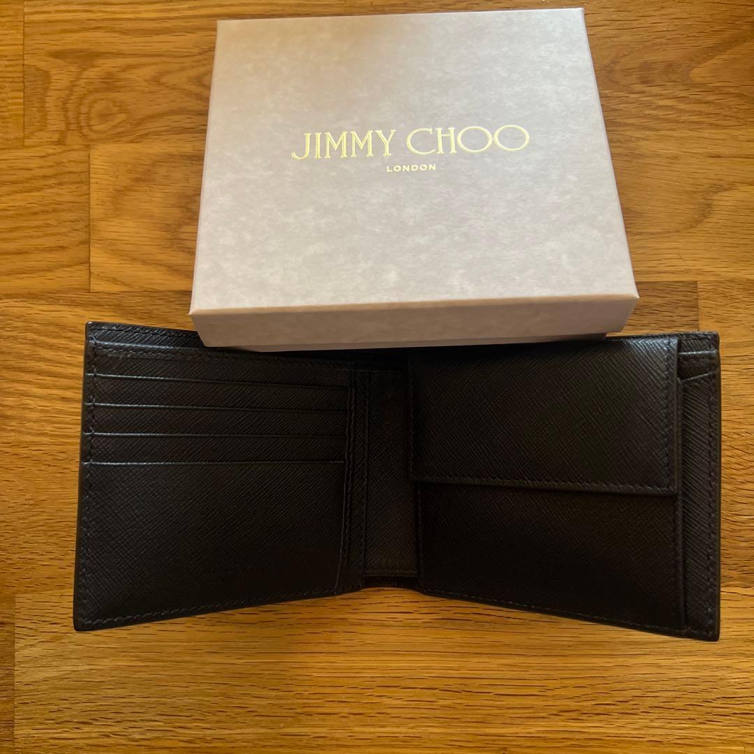【新品未使用】jimmy choo ジミーチュウ　折り財布　文字柄　ネイビー