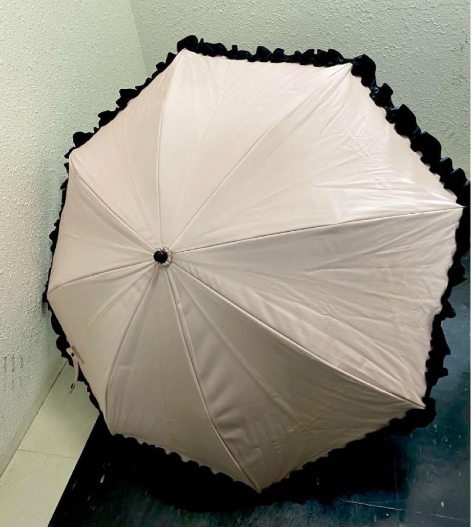 芦屋ロサブラン 2段折り フリル 曲がり竹手元 ピンク×ブラック UVカット日傘