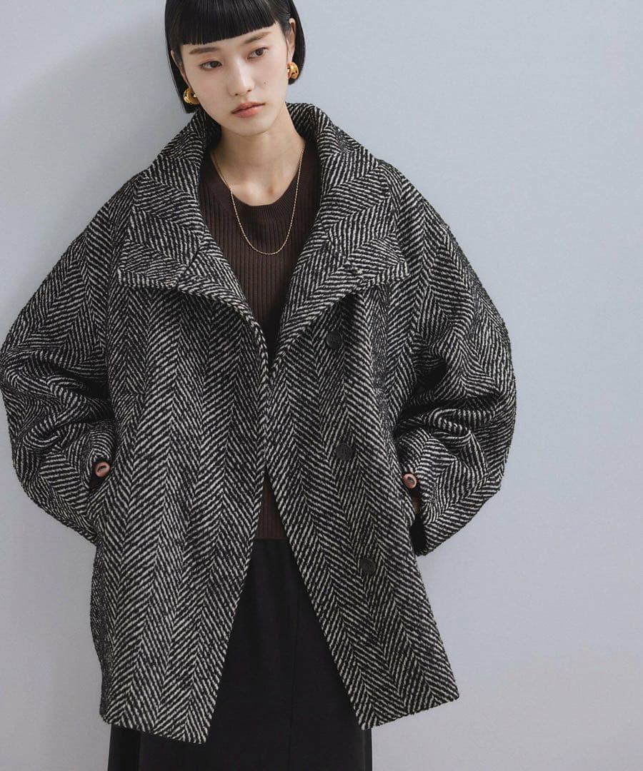 ADAM ET ROPÉ スタンドカラーウールミドルコート F 黒系