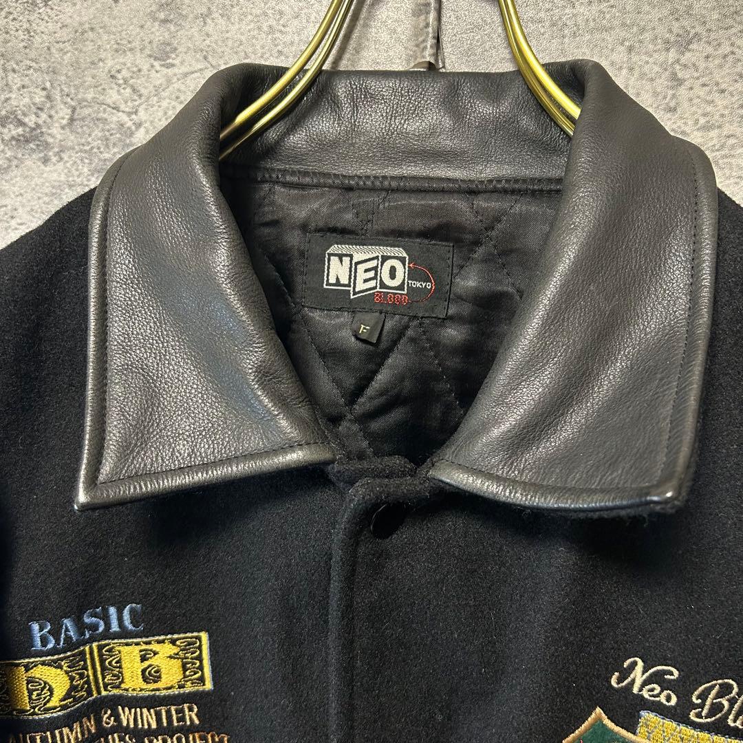 古着　90s ヴィンテージ スタジャン　刺繍　オールブラック　本革レザー　希少