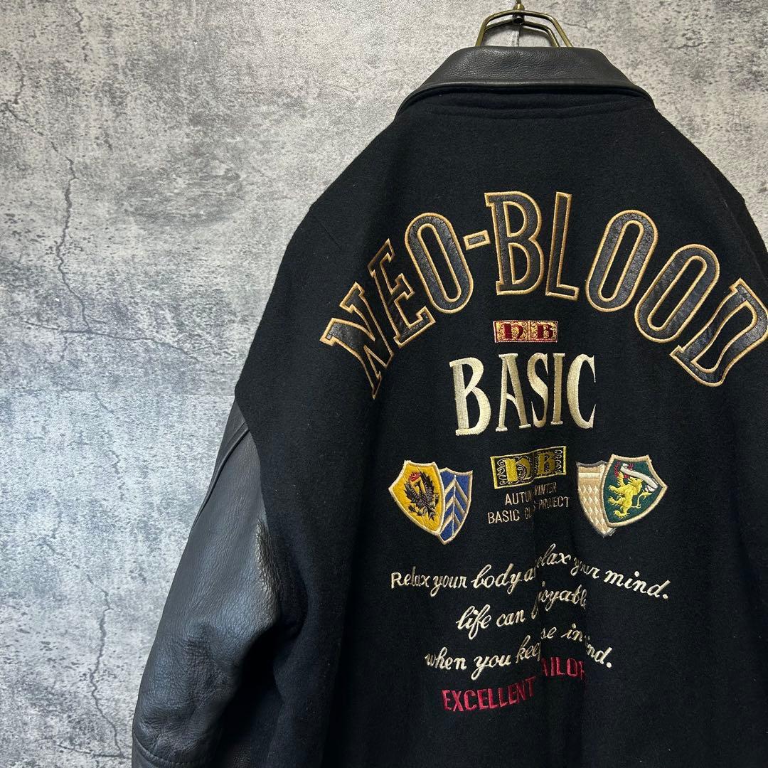 古着　90s ヴィンテージ スタジャン　刺繍　オールブラック　本革レザー　希少