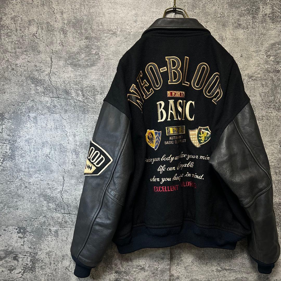 古着　90s ヴィンテージ スタジャン　刺繍　オールブラック　本革レザー　希少