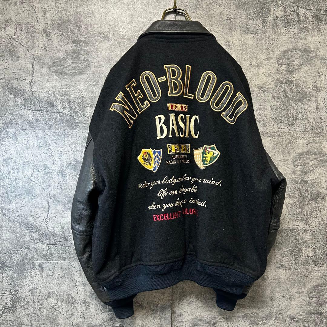 古着　90s ヴィンテージ スタジャン　刺繍　オールブラック　本革レザー　希少