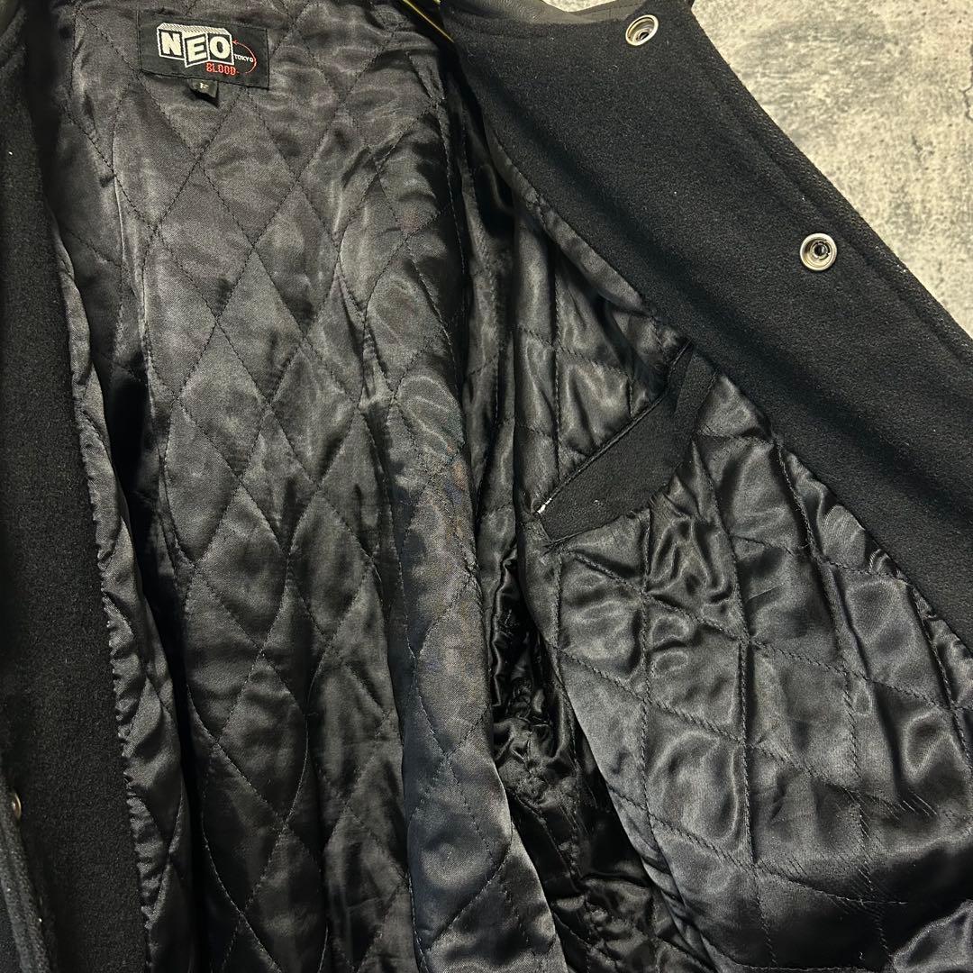 古着　90s ヴィンテージ スタジャン　刺繍　オールブラック　本革レザー　希少