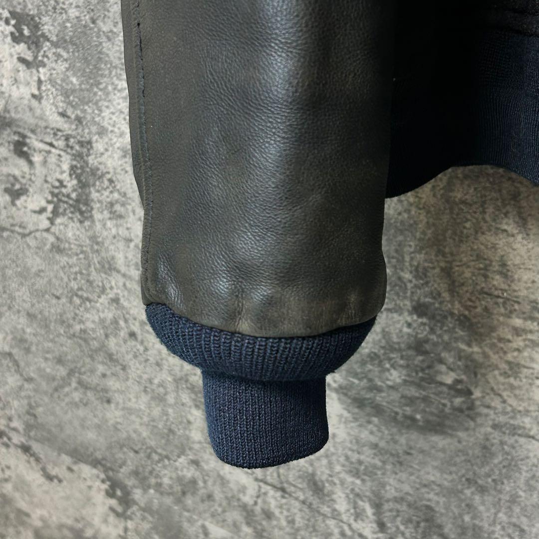 古着　90s ヴィンテージ スタジャン　刺繍　オールブラック　本革レザー　希少