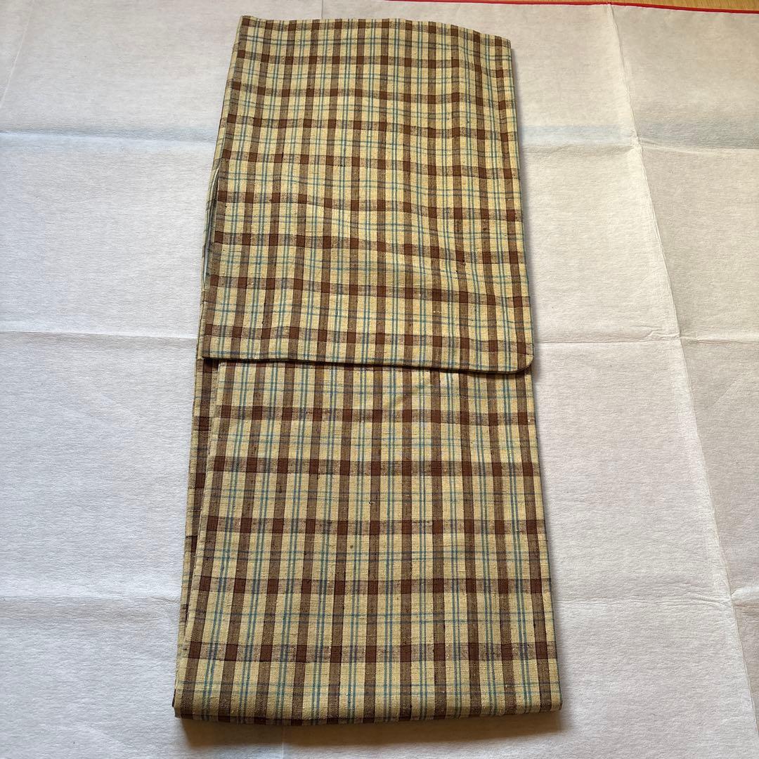 美品　格子　紬