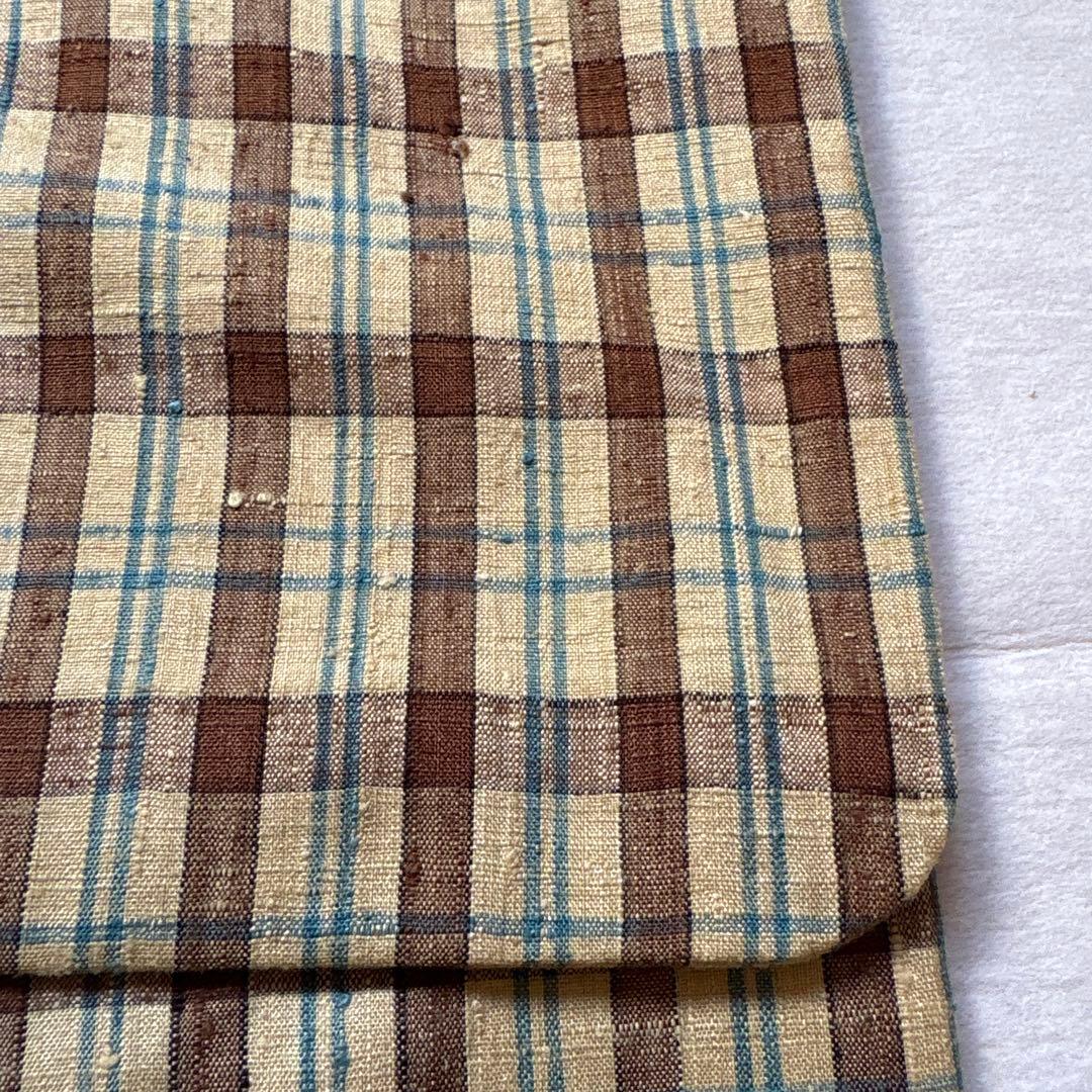 美品　格子　紬