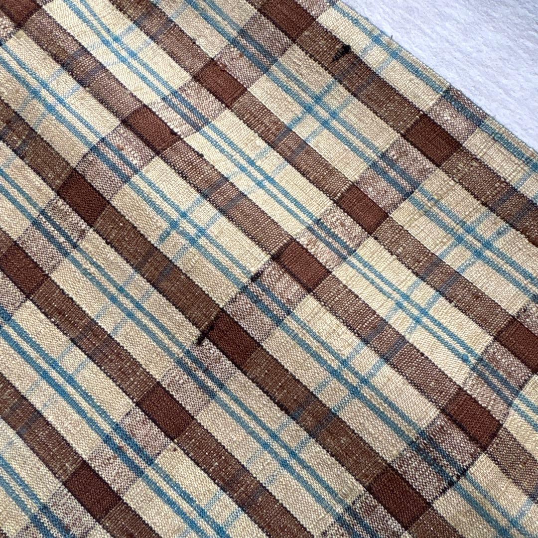 美品　格子　紬