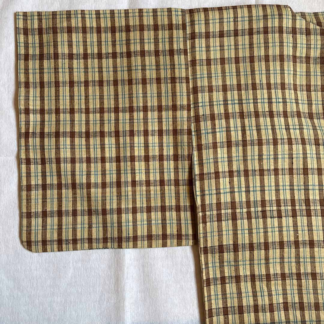 美品　格子　紬