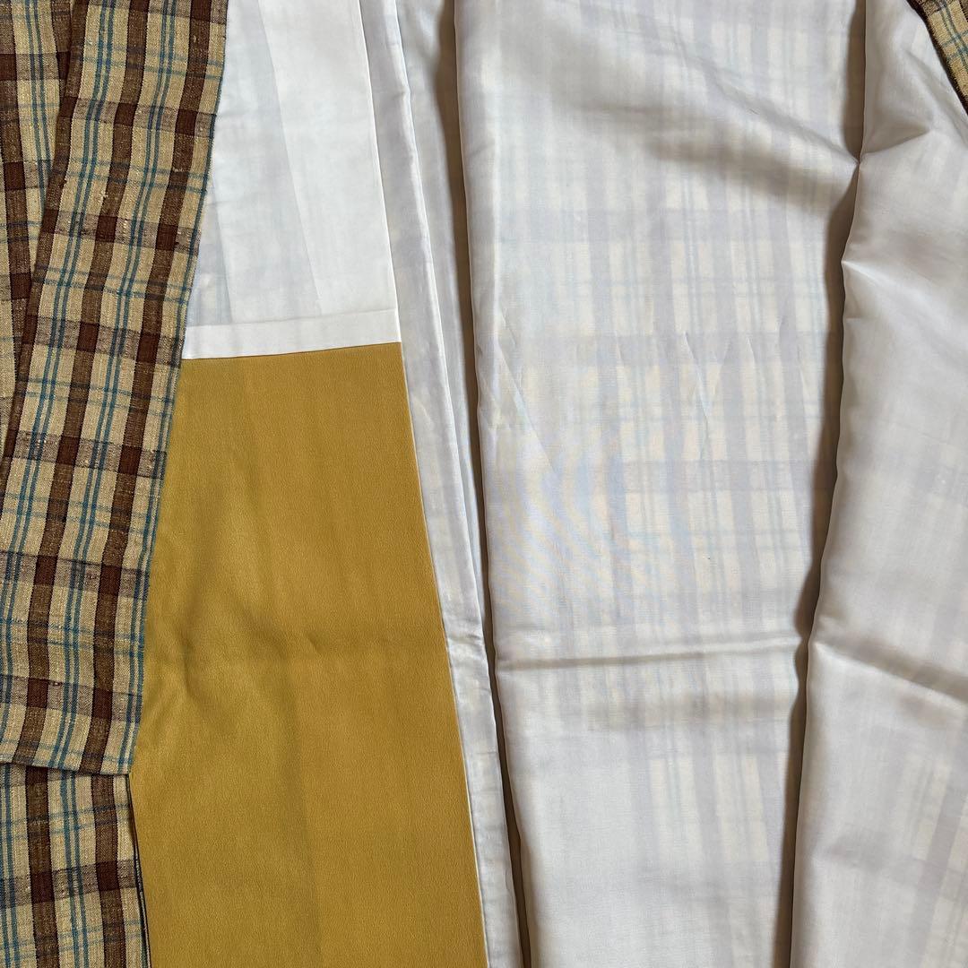 美品　格子　紬