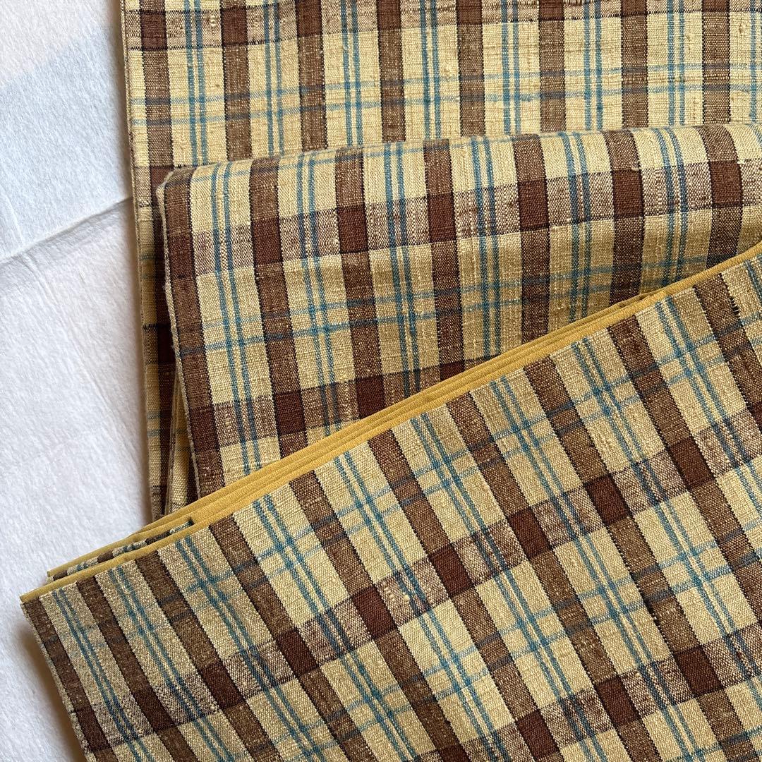 美品　格子　紬