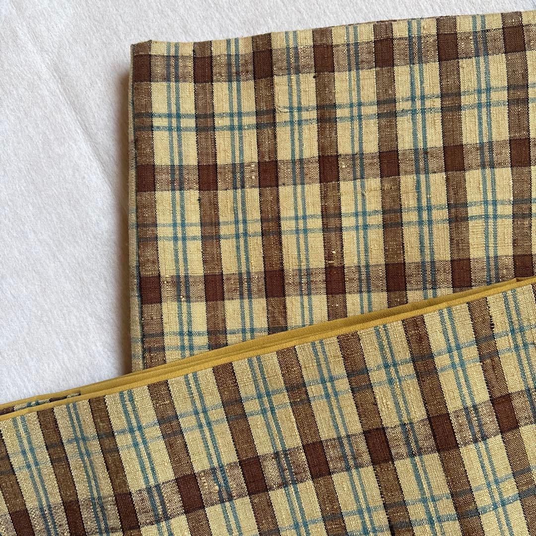 美品　格子　紬