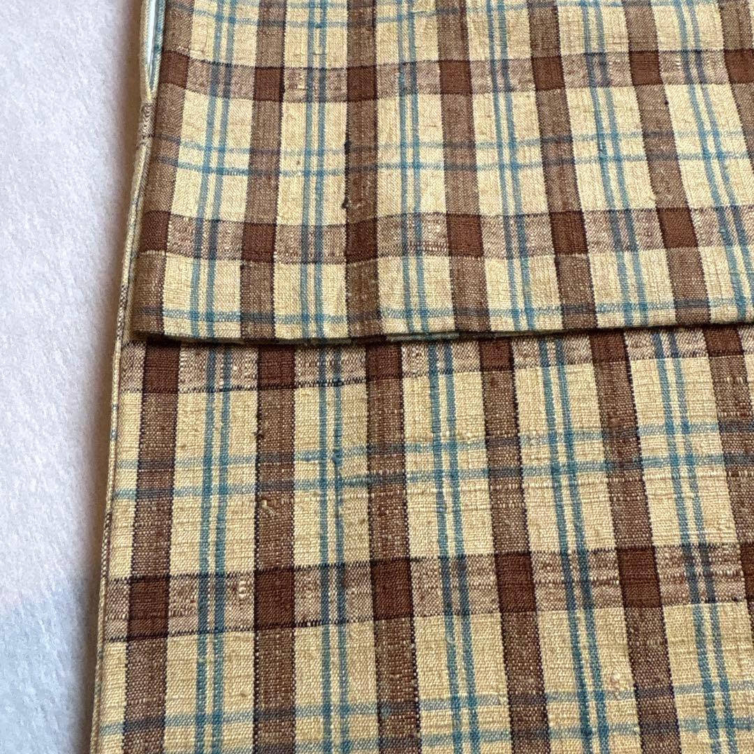美品　格子　紬