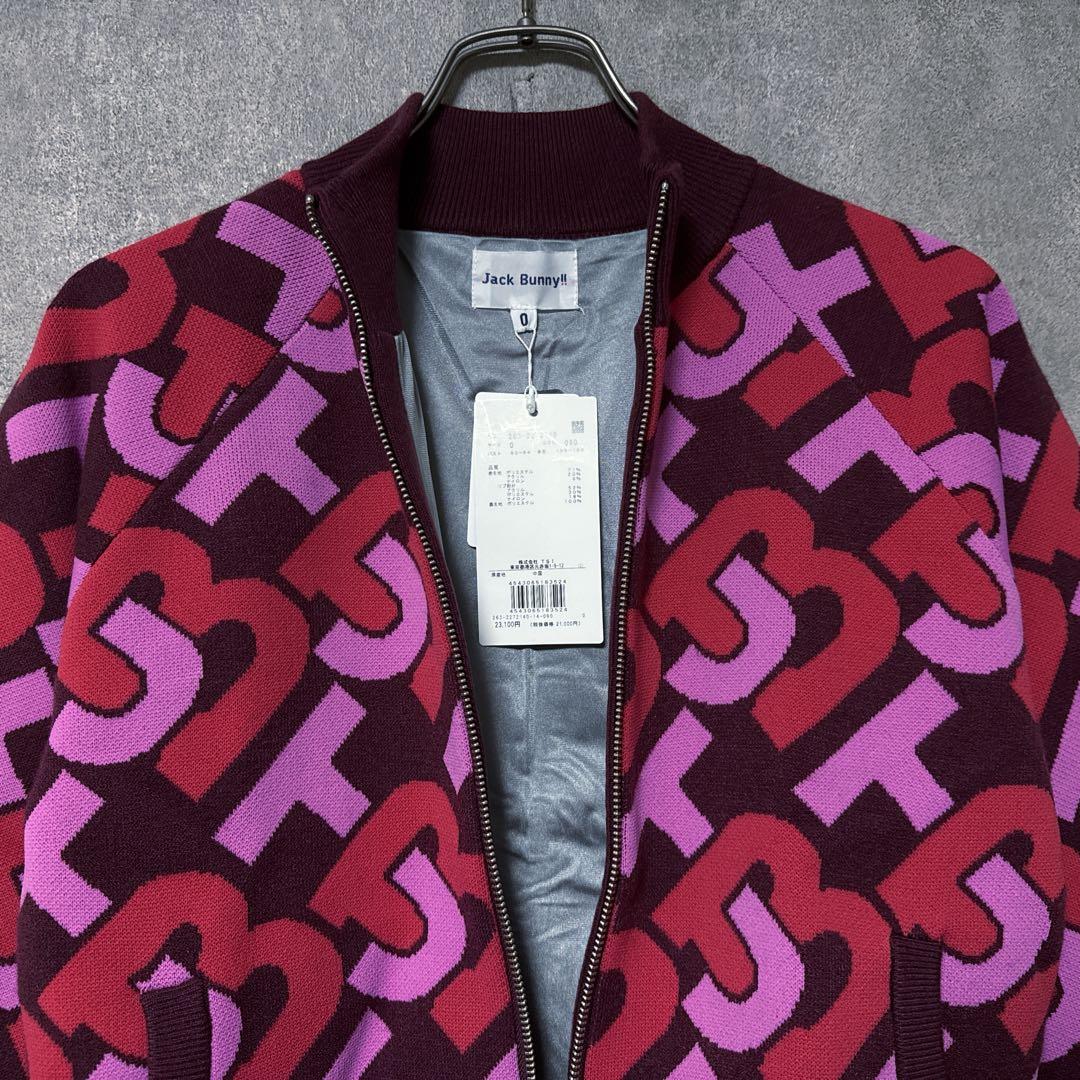 Jack Bunny ジャックバニー総柄 ロゴ ニット ジャケット レッド系 0