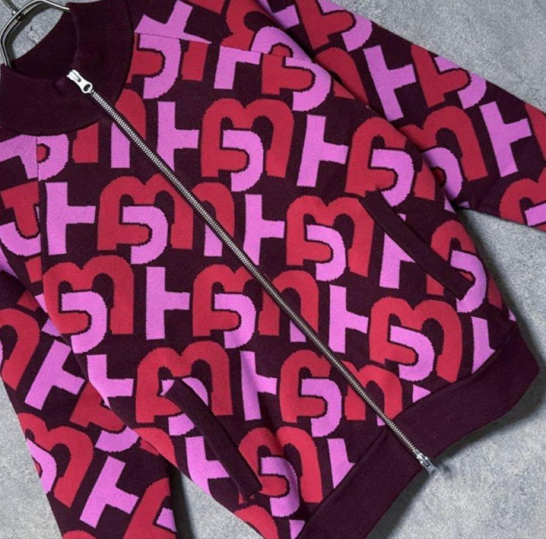 Jack Bunny ジャックバニー総柄 ロゴ ニット ジャケット レッド系 0