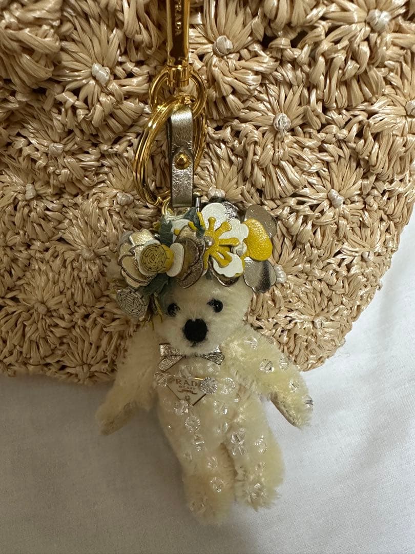 【PRADA】プラダカゴバッグ・ショルダー&タッセル付・プラダくまキーホルダー付