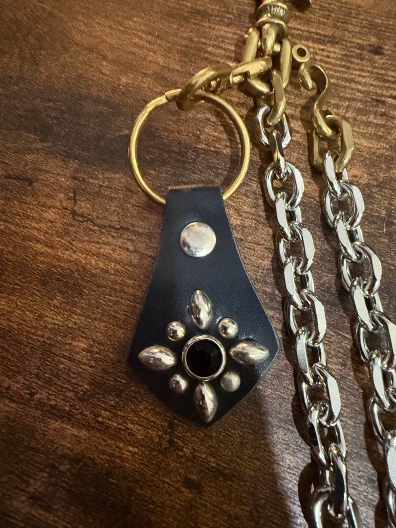 ウォレットチェーン スタッズキーリングセットコンビ39cm 真鍮　シルバー