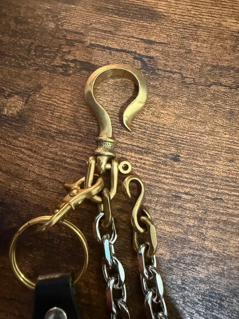 ウォレットチェーン スタッズキーリングセットコンビ39cm 真鍮　シルバー