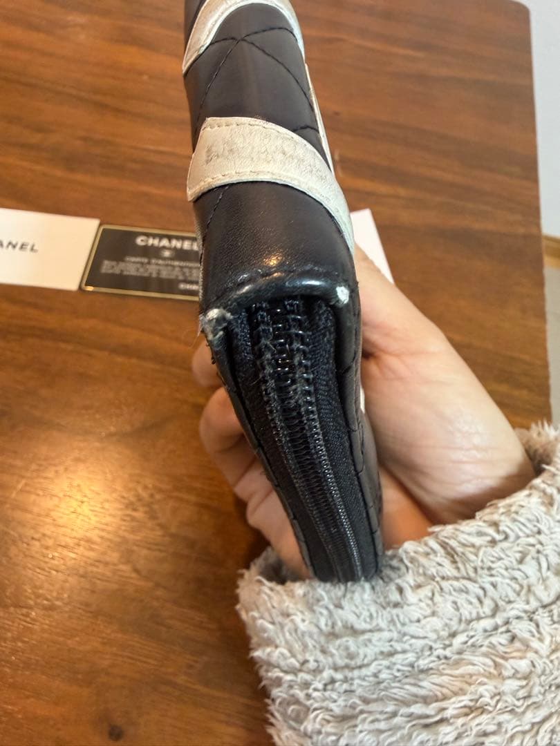 CHANEL ブラック キルティング 長財布　カンボンライン